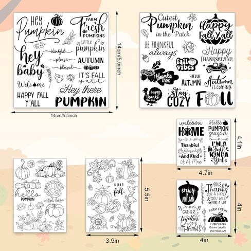 6 Sheets Fall Thanksgiving Clear Stamps Pumpkin Turkey Greeting Words Silicone Transparent Stamps for Autumn DIY Craft Card Making Scrapbooking Embossing Album Decor in Saudi Arabia