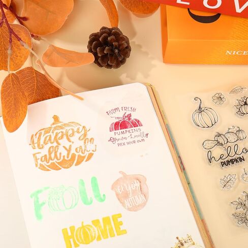 6 Sheets Fall Thanksgiving Clear Stamps Pumpkin Turkey Greeting Words Silicone Transparent Stamps for Autumn DIY Craft Card Making Scrapbooking Embossing Album Decor in Saudi Arabia