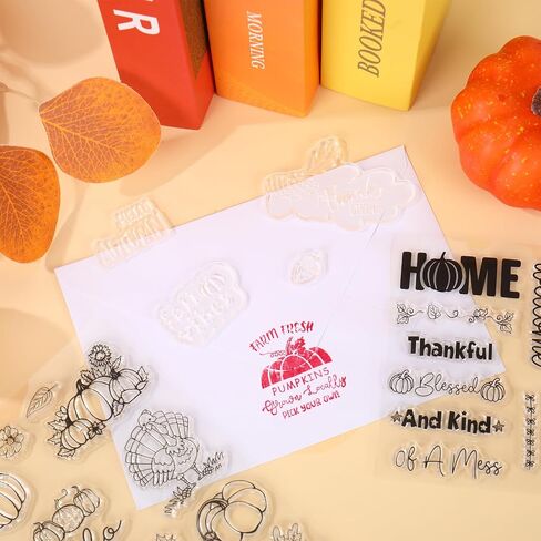 6 Sheets Fall Thanksgiving Clear Stamps Pumpkin Turkey Greeting Words Silicone Transparent Stamps for Autumn DIY Craft Card Making Scrapbooking Embossing Album Decor in Saudi Arabia