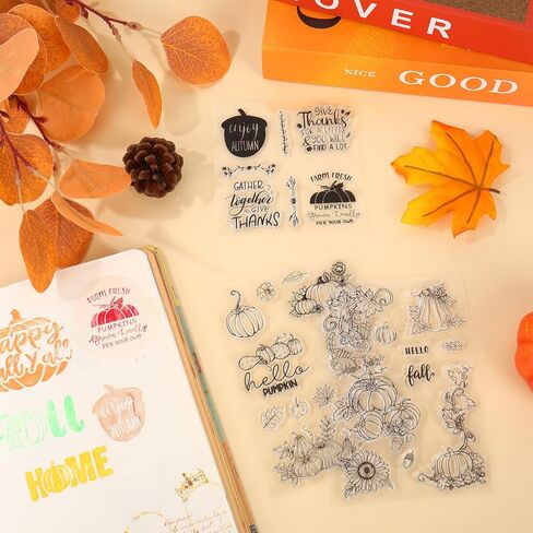 6 Sheets Fall Thanksgiving Clear Stamps Pumpkin Turkey Greeting Words Silicone Transparent Stamps for Autumn DIY Craft Card Making Scrapbooking Embossing Album Decor in Saudi Arabia