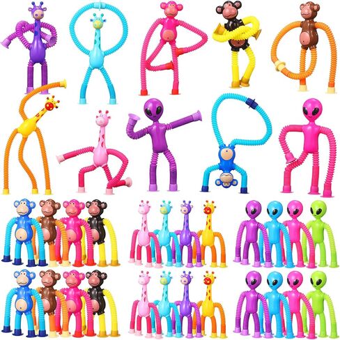 Soulchen 24 Pcs Telescopic Suction Cup Toys for Kids Bulk Pop Tube Sensory Toys Monkey Alien Giraffe Funny Autism Fidget Travel Toy for Boys Girls Birthday Thanksgiving Christmas Halloween Suffers in Saudi Arabia