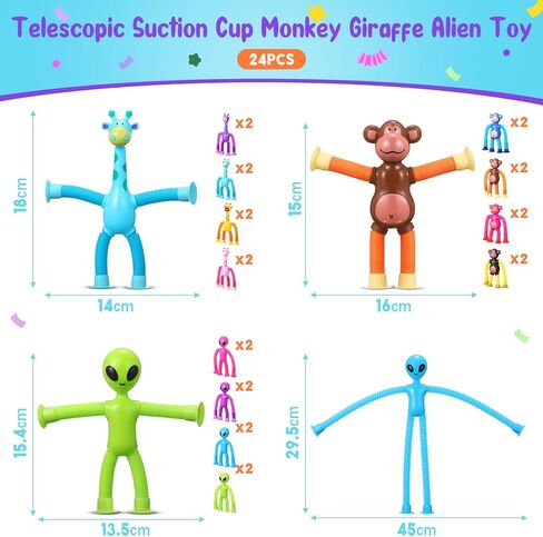 Soulchen 24 Pcs Telescopic Suction Cup Toys for Kids Bulk Pop Tube Sensory Toys Monkey Alien Giraffe Funny Autism Fidget Travel Toy for Boys Girls Birthday Thanksgiving Christmas Halloween Suffers in Saudi Arabia