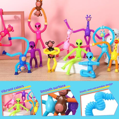 Soulchen 24 Pcs Telescopic Suction Cup Toys for Kids Bulk Pop Tube Sensory Toys Monkey Alien Giraffe Funny Autism Fidget Travel Toy for Boys Girls Birthday Thanksgiving Christmas Halloween Suffers in Saudi Arabia