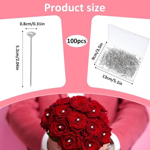 100 PCS دبابيس الماس دبابيس زهرة زهرة الدبوس دبوس الكريستال رأس باقة 2 بوصة دبابيس الماس صافية دبوس مستقيمة للعرائس الزفاف الزفاف الديكور المجوهر in Kuwait