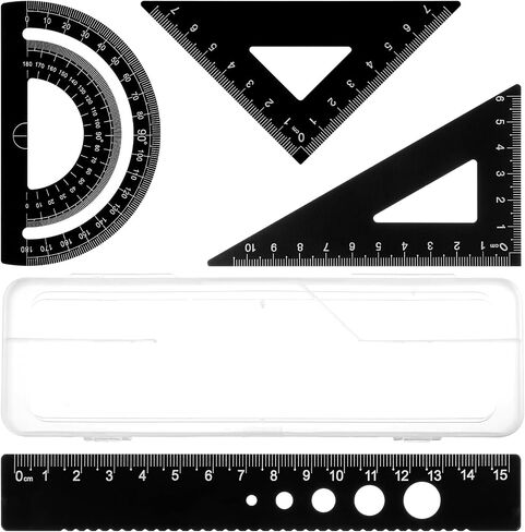 4 Pieces Triangular Ruler Set, Metal Aluminum Alloy Ruler, Geometric Protractor for Students Draftsman Engineers Metric in Saudi Arabia