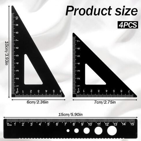 4 Pieces Triangular Ruler Set, Metal Aluminum Alloy Ruler, Geometric Protractor for Students Draftsman Engineers Metric in Saudi Arabia