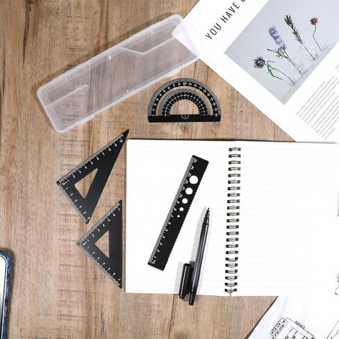4 Pieces Triangular Ruler Set, Metal Aluminum Alloy Ruler, Geometric Protractor for Students Draftsman Engineers Metric in Saudi Arabia
