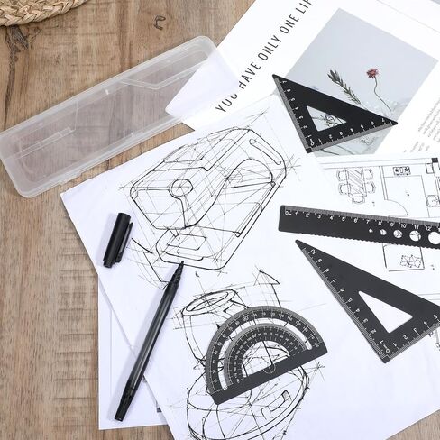 4 Pieces Triangular Ruler Set, Metal Aluminum Alloy Ruler, Geometric Protractor for Students Draftsman Engineers Metric in Saudi Arabia