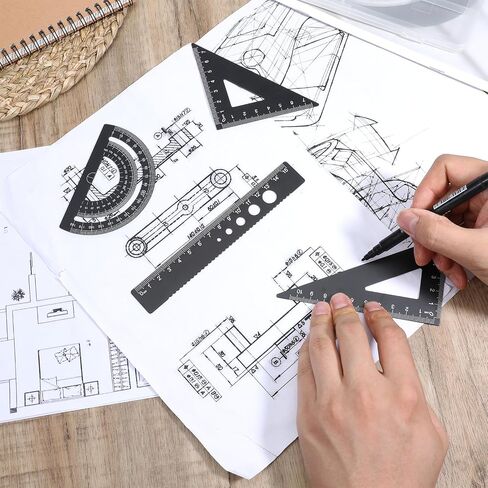 4 Pieces Triangular Ruler Set, Metal Aluminum Alloy Ruler, Geometric Protractor for Students Draftsman Engineers Metric in Saudi Arabia