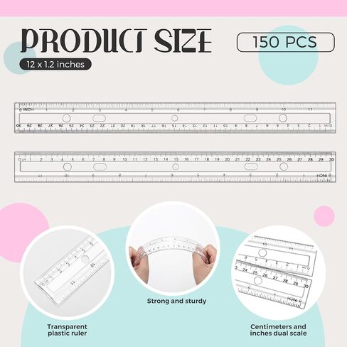 cholemy 150 pcs 12 بوصة الحكام واضحة البلاستيك القياس الحكام الحكام الحكام المستقيمين بالجملة مع سنتيمترات وبوصة الصياغة أداة قياس لطلاب المدارس الفصول الدراسية العائلات التعليم in Kuwait