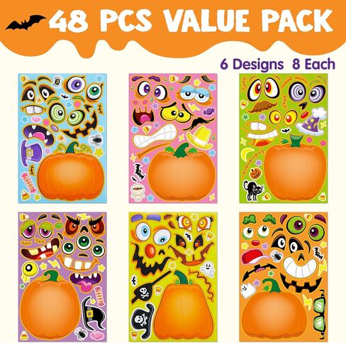 JOYIN 48 Pcs Halloween Pumpkin Stickers for Kids, Halloween Party Favor, Craft Party Supplies, Funny Sticker with Different Pumpkin Design, Classroom Activities Games Goodies Treat Gifts（Age 3+） in Saudi Arabia