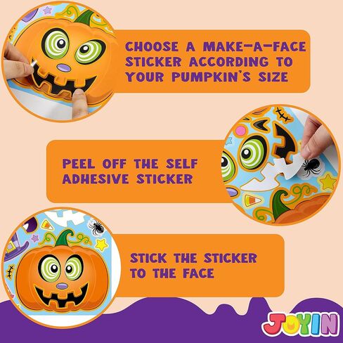 JOYIN 48 Pcs Halloween Pumpkin Stickers for Kids, Halloween Party Favor, Craft Party Supplies, Funny Sticker with Different Pumpkin Design, Classroom Activities Games Goodies Treat Gifts（Age 3+） in Saudi Arabia