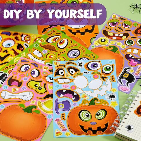 JOYIN 48 Pcs Halloween Pumpkin Stickers for Kids, Halloween Party Favor, Craft Party Supplies, Funny Sticker with Different Pumpkin Design, Classroom Activities Games Goodies Treat Gifts（Age 3+） in Saudi Arabia