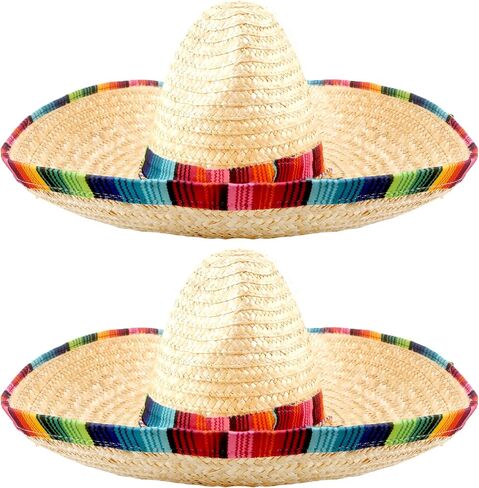 2 Pcs Mexican Sombrero Hat Large Sombrero Straw Hat with Serape Trim Chin Strap for Adult Mexican Party in Saudi Arabia