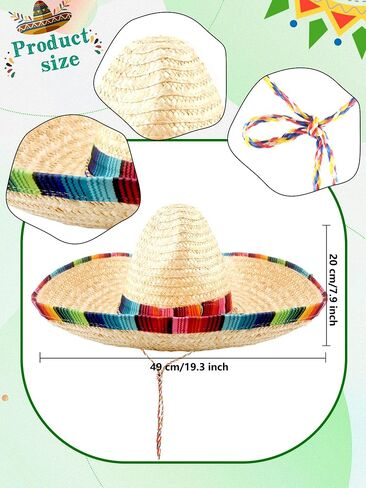 2 Pcs Mexican Sombrero Hat Large Sombrero Straw Hat with Serape Trim Chin Strap for Adult Mexican Party in Saudi Arabia