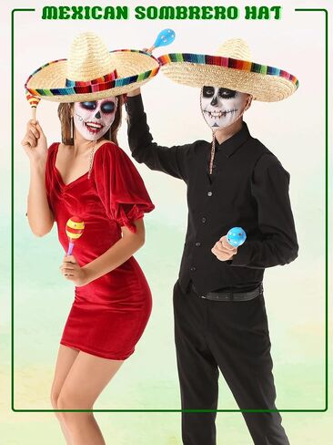 2 Pcs Mexican Sombrero Hat Large Sombrero Straw Hat with Serape Trim Chin Strap for Adult Mexican Party in Saudi Arabia