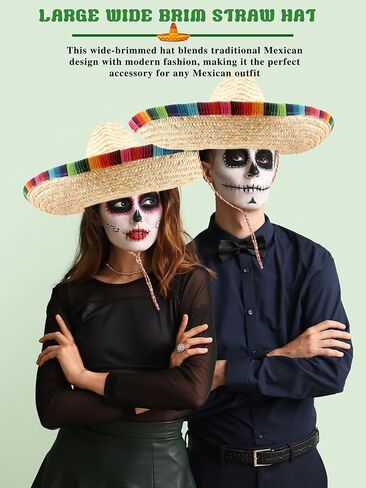 2 Pcs Mexican Sombrero Hat Large Sombrero Straw Hat with Serape Trim Chin Strap for Adult Mexican Party in Saudi Arabia