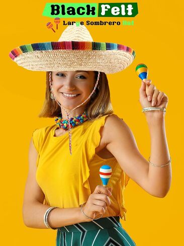 2 Pcs Mexican Sombrero Hat Large Sombrero Straw Hat with Serape Trim Chin Strap for Adult Mexican Party in Saudi Arabia