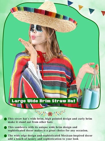 2 Pcs Mexican Sombrero Hat Large Sombrero Straw Hat with Serape Trim Chin Strap for Adult Mexican Party in Saudi Arabia