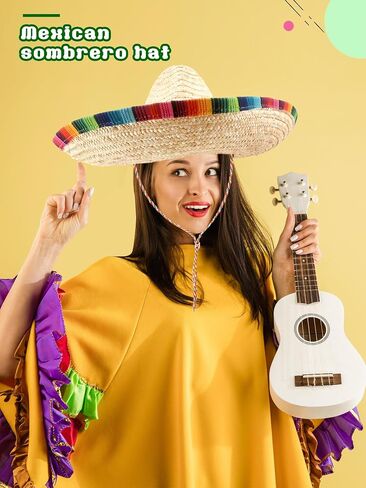 2 Pcs Mexican Sombrero Hat Large Sombrero Straw Hat with Serape Trim Chin Strap for Adult Mexican Party in Saudi Arabia
