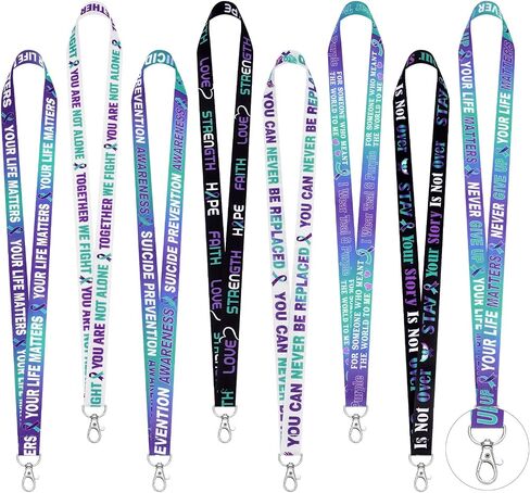 Cholemy 48 Pcs Suicide Prevention Awareness Lanyard Purple Teal Ribbon Bulk with Release Buckle Ribbon Week Awareness Gifts for Fundraising Events Campaigns, 8 Styles in Saudi Arabia