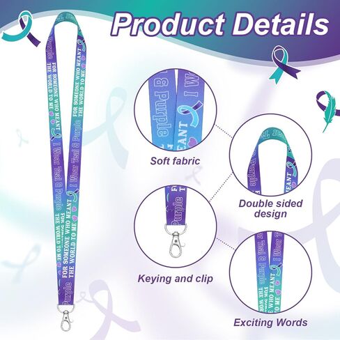 Cholemy 48 Pcs Suicide Prevention Awareness Lanyard Purple Teal Ribbon Bulk with Release Buckle Ribbon Week Awareness Gifts for Fundraising Events Campaigns, 8 Styles in Saudi Arabia