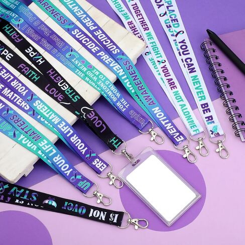 Cholemy 48 Pcs Suicide Prevention Awareness Lanyard Purple Teal Ribbon Bulk with Release Buckle Ribbon Week Awareness Gifts for Fundraising Events Campaigns, 8 Styles in Saudi Arabia