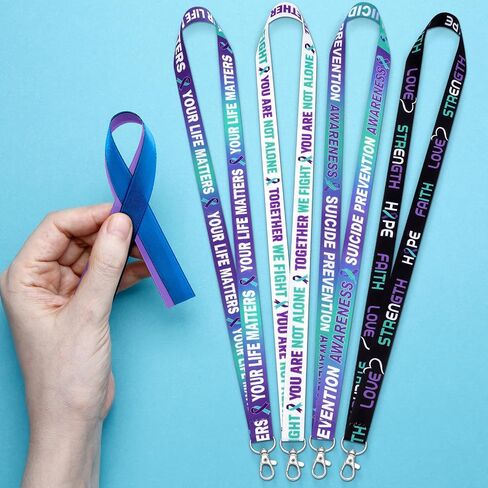 Cholemy 48 Pcs Suicide Prevention Awareness Lanyard Purple Teal Ribbon Bulk with Release Buckle Ribbon Week Awareness Gifts for Fundraising Events Campaigns, 8 Styles in Saudi Arabia
