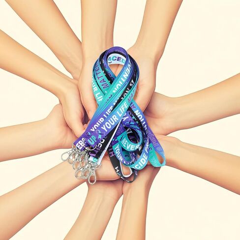 Cholemy 48 Pcs Suicide Prevention Awareness Lanyard Purple Teal Ribbon Bulk with Release Buckle Ribbon Week Awareness Gifts for Fundraising Events Campaigns, 8 Styles in Saudi Arabia