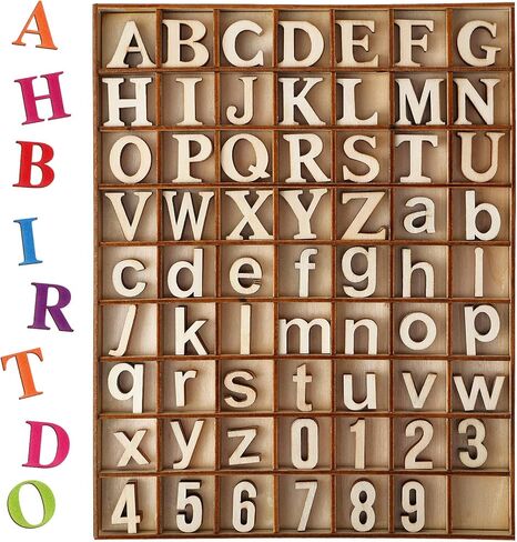 Blulu 248 PCS 1 بوصة أحرف الأبجدية الخشب أرقام فارغة أرقام أحرف خشبية غير مكتملة للحرف اليدوية مع صينية تخزين ريفية لتعليم التعلم الإملائي العودة إلى هدايا المدرسة (لون الخشب) in Saudi Arabia