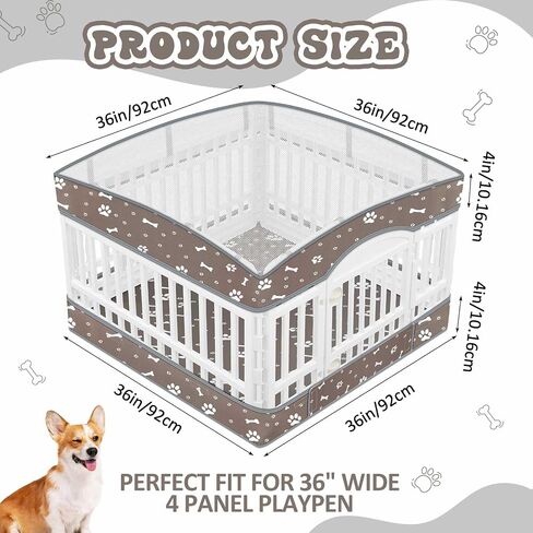 2 Pack Dog Playpens Cover and Bottom Mat Fits for 36 Inch 4 Panels Pet PlayPen, Dog Crate Cover Puppy Exercise Pad, Reusable Washable, Hoop and Loop Design, Playpen Not Included(Grey) in Saudi Arabia