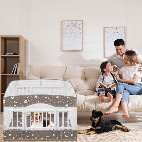 2 Pack Dog Playpens Cover and Bottom Mat Fits for 36 Inch 4 Panels Pet PlayPen, Dog Crate Cover Puppy Exercise Pad, Reusable Washable, Hoop and Loop Design, Playpen Not Included(Grey) in Saudi Arabia