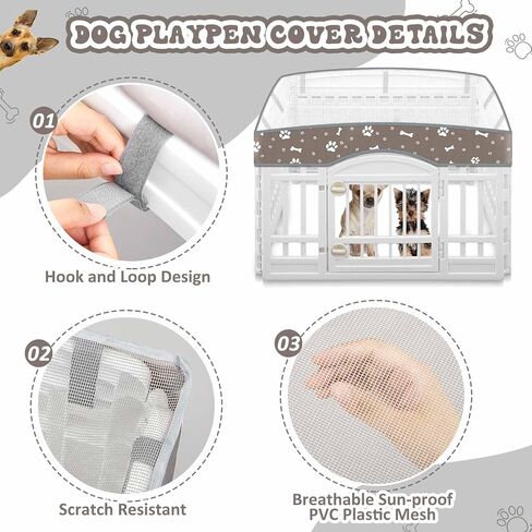 2 Pack Dog Playpens Cover and Bottom Mat Fits for 36 Inch 4 Panels Pet PlayPen, Dog Crate Cover Puppy Exercise Pad, Reusable Washable, Hoop and Loop Design, Playpen Not Included(Grey) in Saudi Arabia