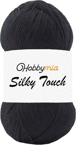 Silky Touch Crochet Yarn - 100gr / 383yds - 100% Microfiber Acrylic - (2) Sport Fine Weight - Silky Effect Yarn for Hand Knitting (Black - Black, 1 Skein) in Saudi Arabia