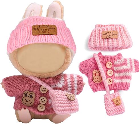Knit Style 17cm Doll Clothes Accessories Set Include: Hat, Bag, Sweater- Cute Clothes for Dress up Your Dolls (Doll Not Included),Apricot in Saudi Arabia