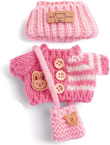 Knit Style 17cm Doll Clothes Accessories Set Include: Hat, Bag, Sweater- Cute Clothes for Dress up Your Dolls (Doll Not Included),Apricot in Saudi Arabia