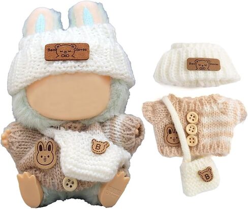 Knit Style 17cm Doll Clothes Accessories Set Include: Hat, Bag, Sweater- Cute Clothes for Dress up Your Dolls (Doll Not Included),Apricot in Saudi Arabia