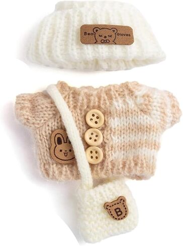 Knit Style 17cm Doll Clothes Accessories Set Include: Hat, Bag, Sweater- Cute Clothes for Dress up Your Dolls (Doll Not Included),Apricot in Saudi Arabia