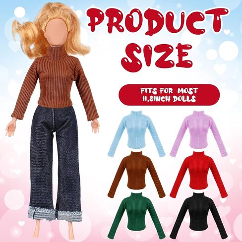 6 Pcs Fall Doll Clothes Doll Sweater Fashion Outfits Long Sleeve Top Clothing for Birthday Gift(Classic Colors,11.8 Inch) in Saudi Arabia