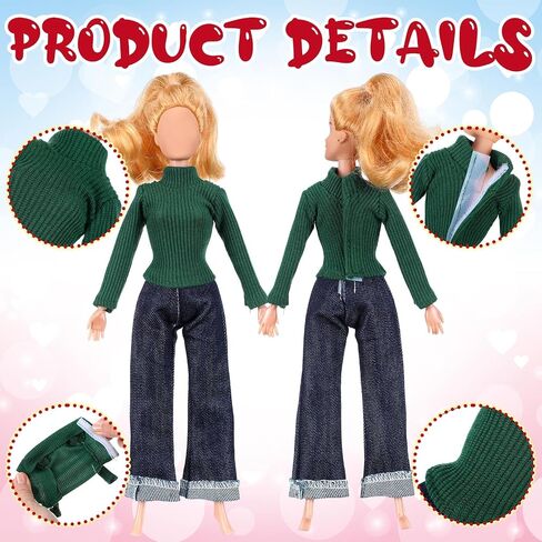 6 Pcs Fall Doll Clothes Doll Sweater Fashion Outfits Long Sleeve Top Clothing for Birthday Gift(Classic Colors,11.8 Inch) in Saudi Arabia