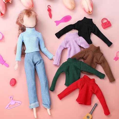 6 Pcs Fall Doll Clothes Doll Sweater Fashion Outfits Long Sleeve Top Clothing for Birthday Gift(Classic Colors,11.8 Inch) in Saudi Arabia