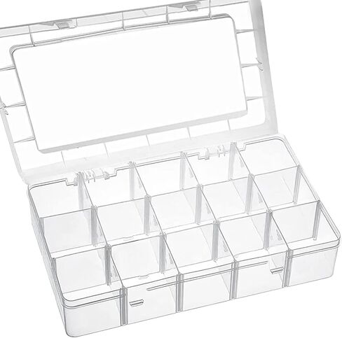 15 Large Grids Plastic Organizer Box with Adjustable Dividers,divided storage containers,jewelry organizer,Clear Storage Box for Jewelry,Art DIY Crafts,Washi Tapes,Beads and Small Parts in Saudi Arabia