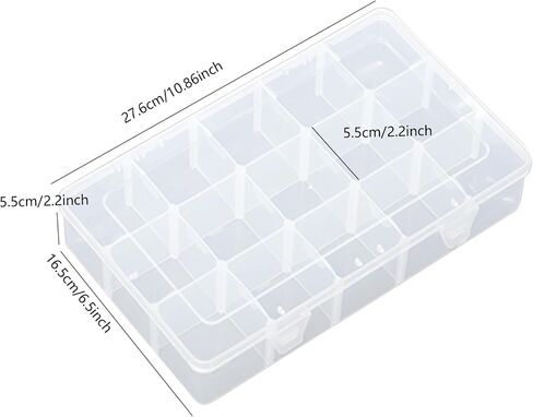 15 Large Grids Plastic Organizer Box with Adjustable Dividers,divided storage containers,jewelry organizer,Clear Storage Box for Jewelry,Art DIY Crafts,Washi Tapes,Beads and Small Parts in Saudi Arabia
