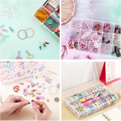 15 Large Grids Plastic Organizer Box with Adjustable Dividers,divided storage containers,jewelry organizer,Clear Storage Box for Jewelry,Art DIY Crafts,Washi Tapes,Beads and Small Parts in Saudi Arabia