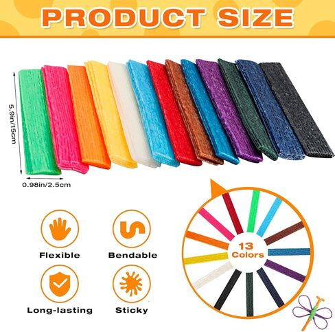 1000 pcs شمع العصي الحرفية ، عصي الغزل الشمع لزجة قابلة للانحناء ، عصي النحت القابلة لإعادة الاستخدام ، سلسلة شمع بكميات كبيرة للحرف ، اللوازم الفنية ، مشروع مدرسة DIY (13 لونًا) in Kuwait