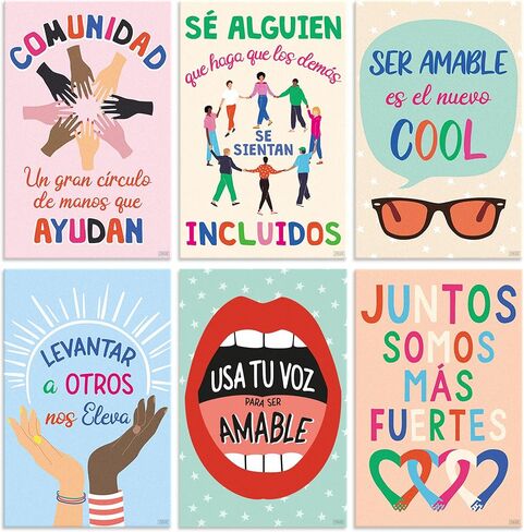 Sweetzer & Orange Set of 8 Motivational Posters in Spanish & BIENVENIDOS Letters for Teachers & Students - Language Charts That Inspire - Laminated Growth Mindset Banners for Classroom - 11"x14" in Saudi Arabia