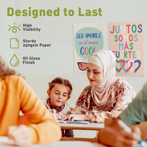 Sweetzer & Orange Set of 8 Motivational Posters in Spanish & BIENVENIDOS Letters for Teachers & Students - Language Charts That Inspire - Laminated Growth Mindset Banners for Classroom - 11"x14" in Saudi Arabia