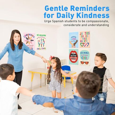 Sweetzer & Orange Set of 8 Motivational Posters in Spanish & BIENVENIDOS Letters for Teachers & Students - Language Charts That Inspire - Laminated Growth Mindset Banners for Classroom - 11"x14" in Saudi Arabia