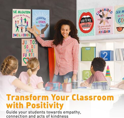 Sweetzer & Orange Set of 8 Motivational Posters in Spanish & BIENVENIDOS Letters for Teachers & Students - Language Charts That Inspire - Laminated Growth Mindset Banners for Classroom - 11"x14" in Saudi Arabia