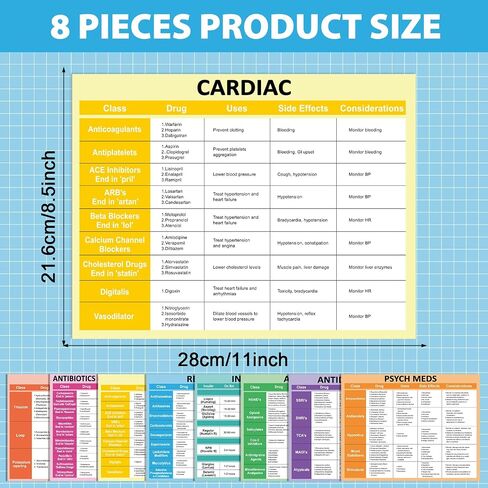 8Pcs Nurse Cheat Sheet Bundle Nurse Badge Reference Posters Pharmacology Cheat Sheets Nursing Notes for Nursing Students New Nurses Study Guide Supply Hospital Office Home Classroom Decor 11 x 8.5 In in Saudi Arabia
